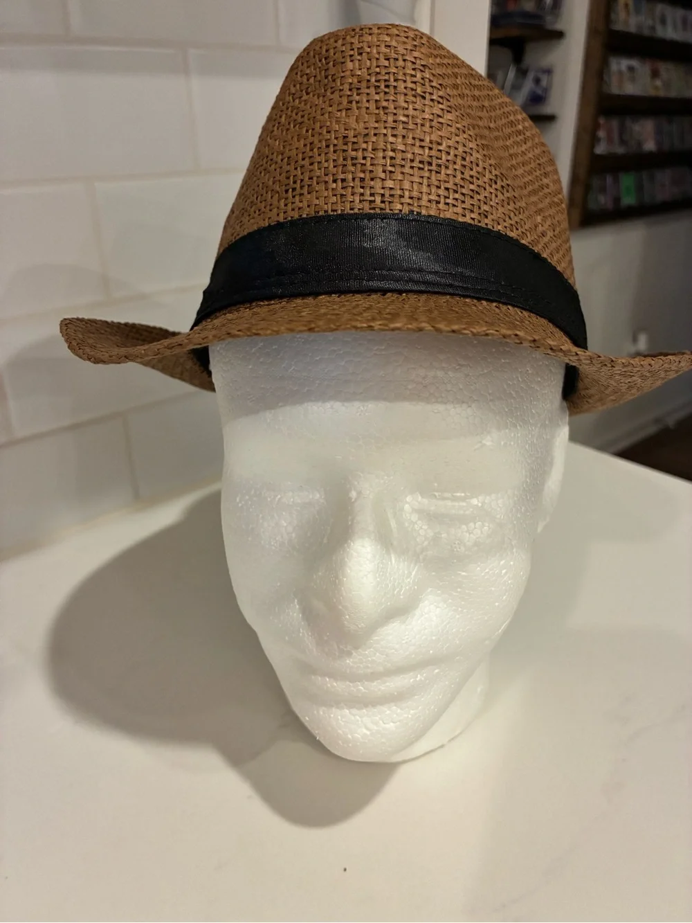 Men's Straw Fedora Hat with Black Band - Tan